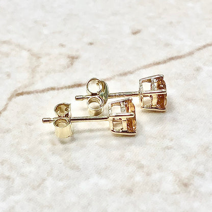 14 Karat Yellow Gold November Birthstone Natural Round Citrine Stud Earrings - WeilJewelry