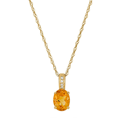 14 Karat Yellow Gold November Birthstone Oval Citrine & Diamond Pendant Necklace - WeilJewelry