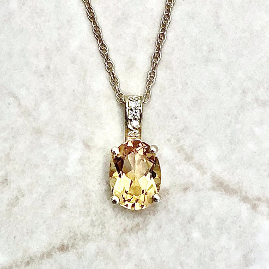 14 Karat Yellow Gold November Birthstone Oval Citrine & Diamond Pendant Necklace - WeilJewelry