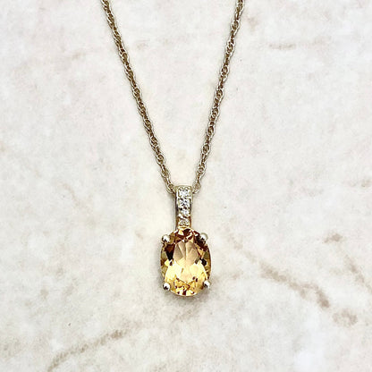 14 Karat Yellow Gold November Birthstone Oval Citrine & Diamond Pendant Necklace - WeilJewelry