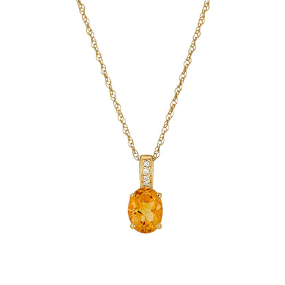 14 Karat Yellow Gold November Birthstone Oval Citrine & Diamond Pendant Necklace - WeilJewelry