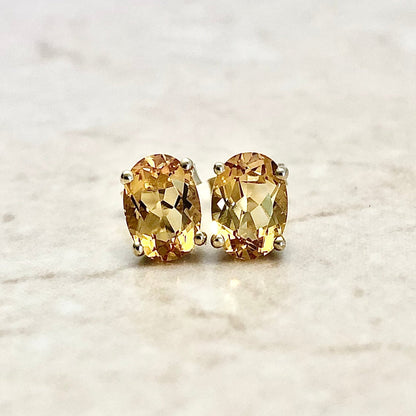 14 Karat Yellow Gold November Birthstone Oval Citrine Stud Earrings - WeilJewelry