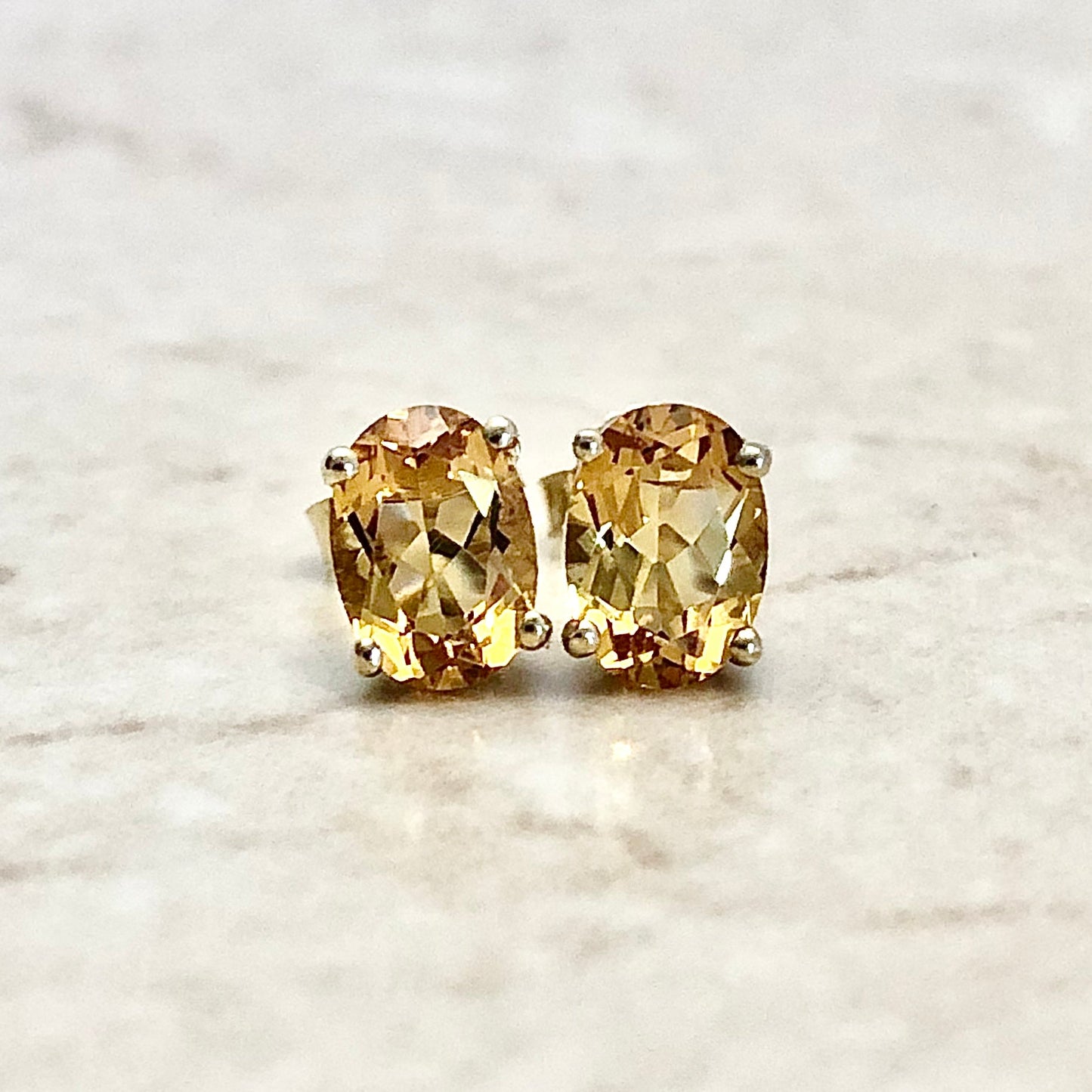 14 Karat Yellow Gold November Birthstone Oval Citrine Stud Earrings - WeilJewelry