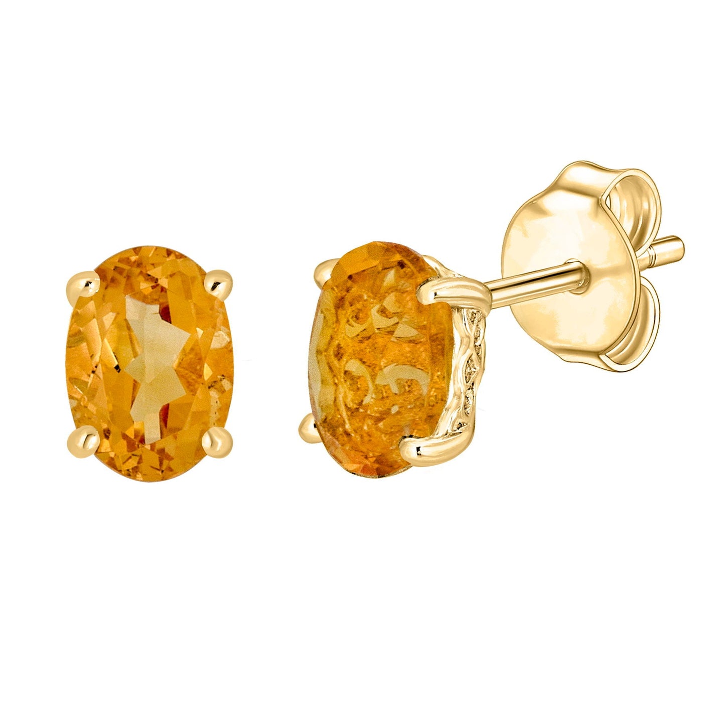 14 Karat Yellow Gold November Birthstone Oval Citrine Stud Earrings - WeilJewelry