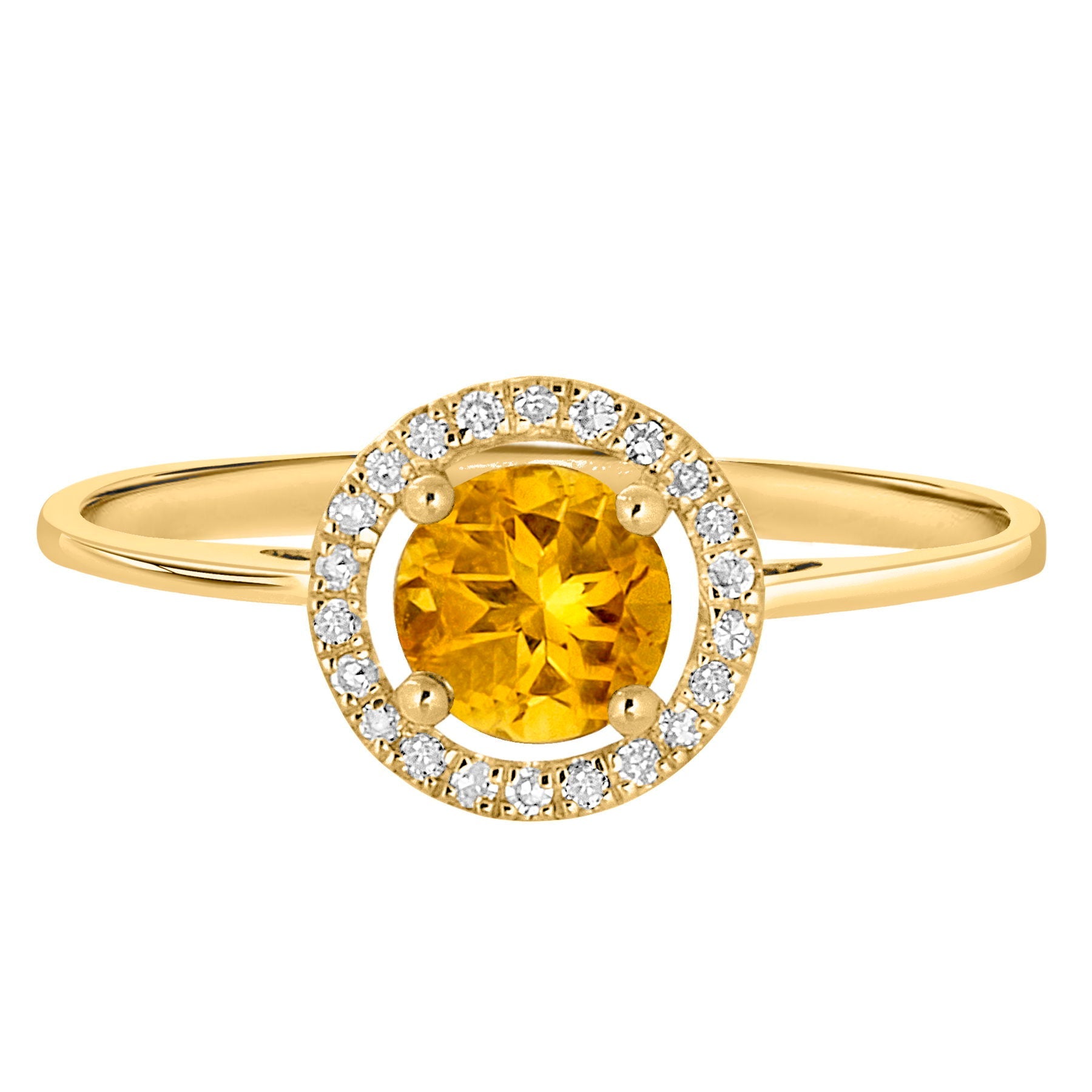 14 Karat Yellow Gold November Birthstone Round Citrine & Diamond Halo Ring - WeilJewelry