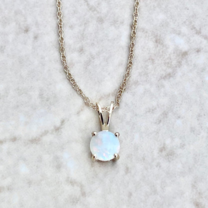 14 Karat Yellow Gold October Birthstone Natural Round Opal Solitaire Pendant Necklace - WeilJewelry