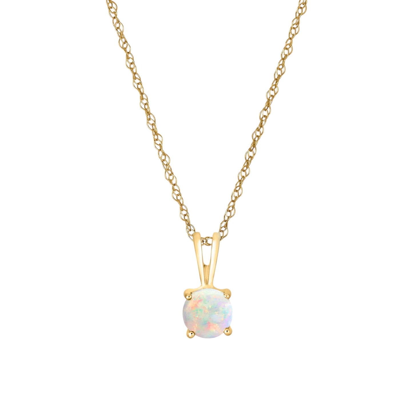 14 Karat Yellow Gold October Birthstone Natural Round Opal Solitaire Pendant Necklace - WeilJewelry
