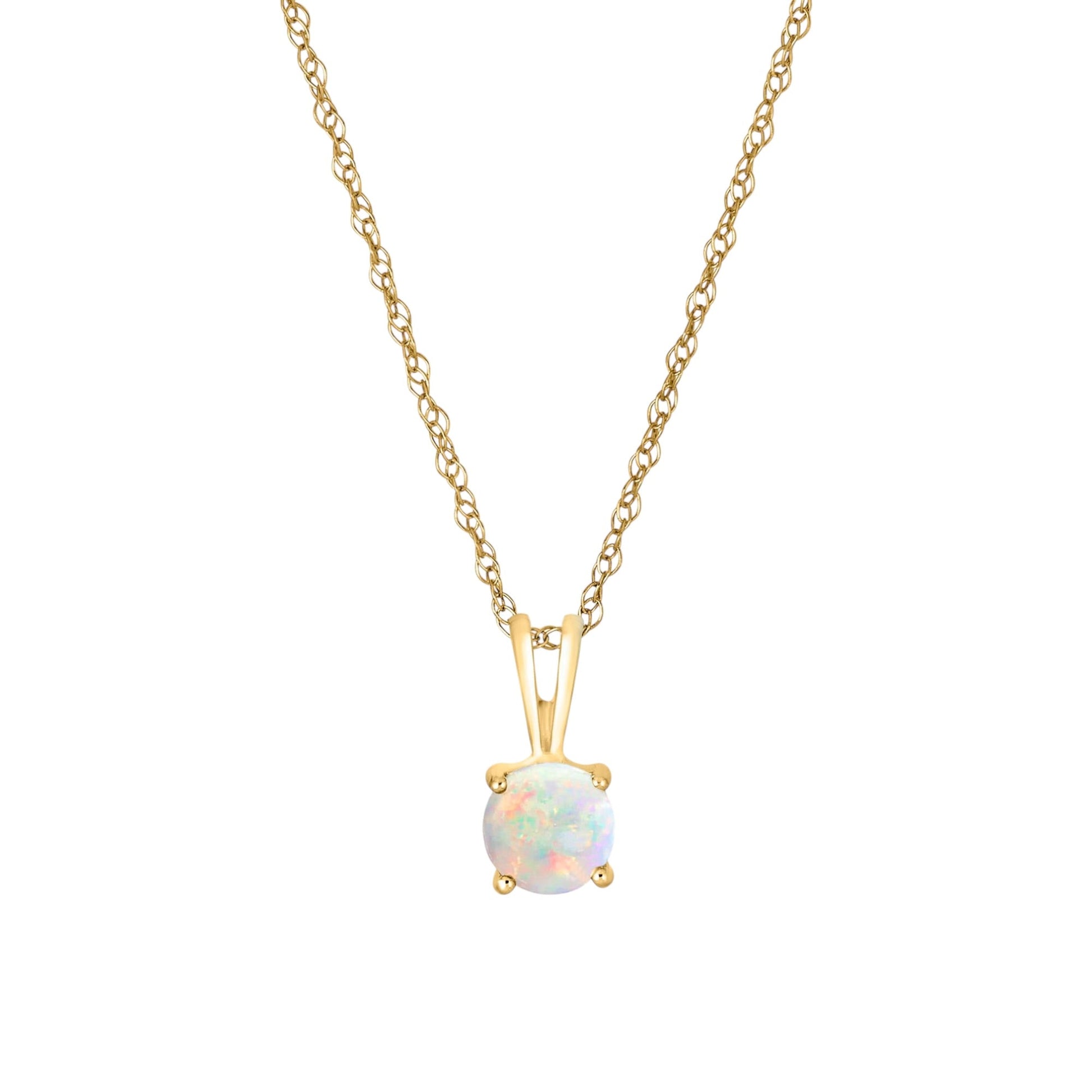 14 Karat Yellow Gold October Birthstone Natural Round Opal Solitaire Pendant Necklace - WeilJewelry