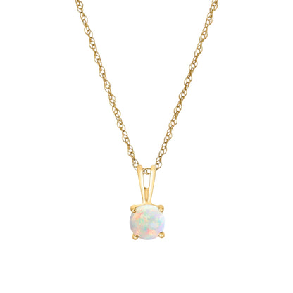 14 Karat Yellow Gold October Birthstone Natural Round Opal Solitaire Pendant Necklace - WeilJewelry