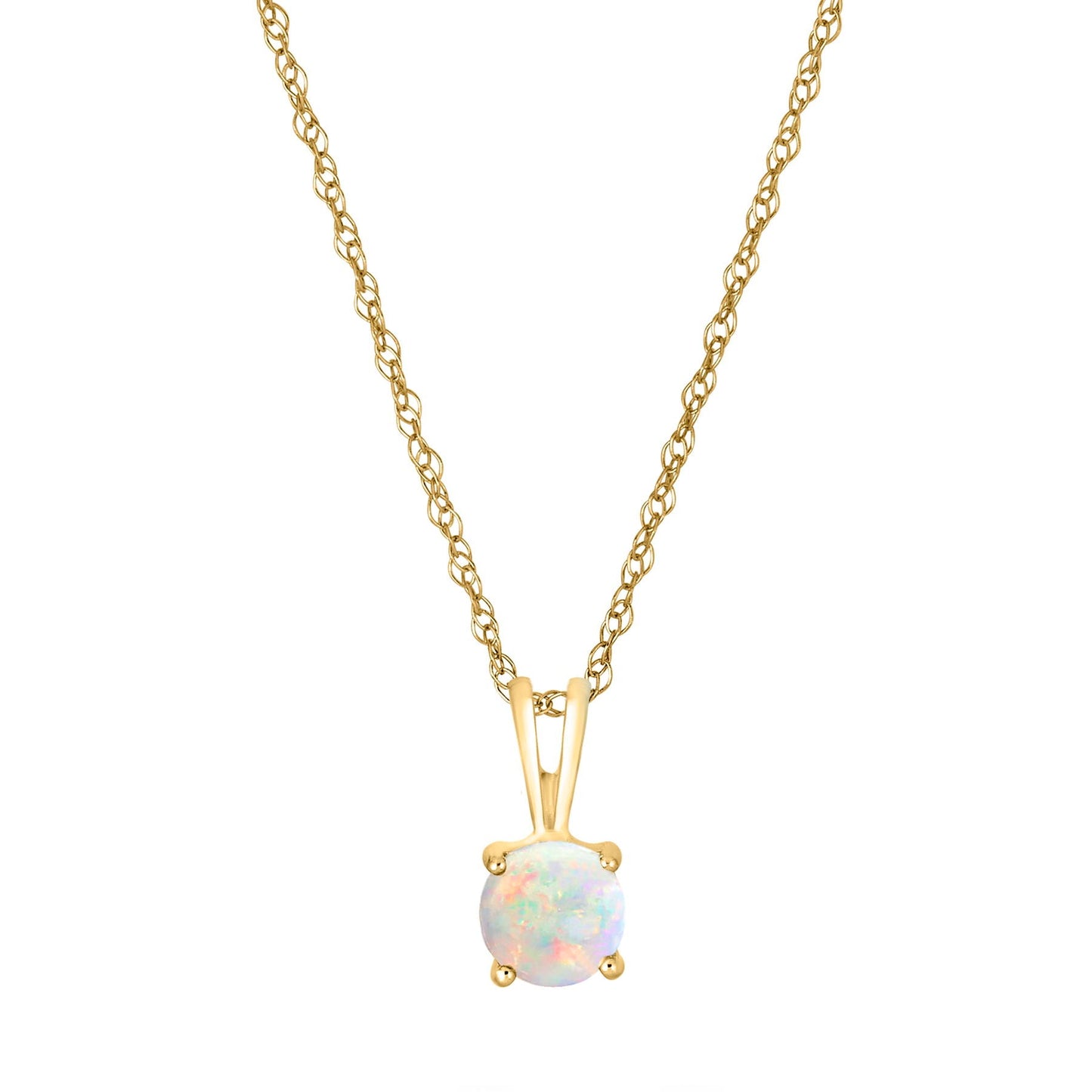14 Karat Yellow Gold October Birthstone Natural Round Opal Solitaire Pendant Necklace - WeilJewelry