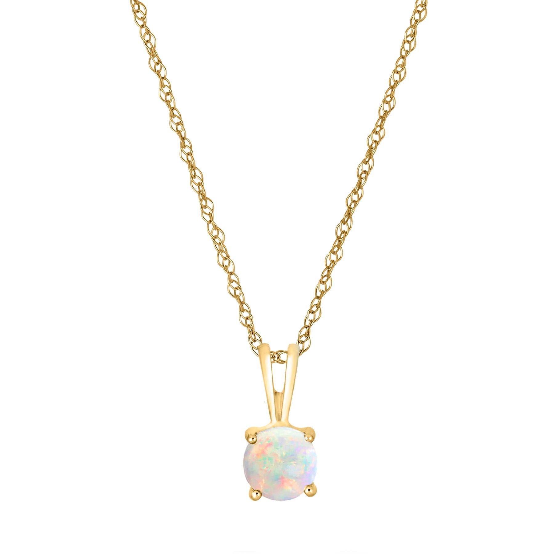 14 Karat Yellow Gold October Birthstone Natural Round Opal Solitaire Pendant Necklace - WeilJewelry