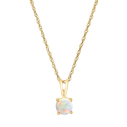 14 Karat Yellow Gold October Birthstone Natural Round Opal Solitaire Pendant Necklace - WeilJewelry