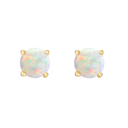 14 Karat Yellow Gold October Birthstone Natural Round Opal Stud Earrings - WeilJewelry