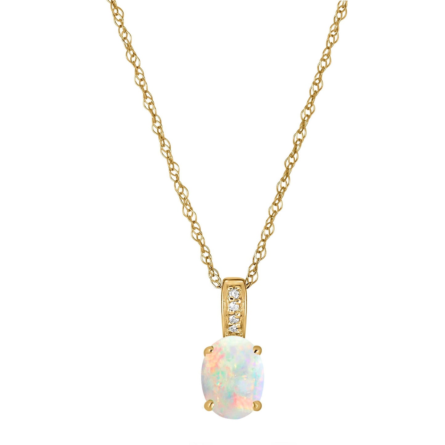 14 Karat Yellow Gold October Birthstone Oval Opal & Diamond Pendant Necklace - WeilJewelry