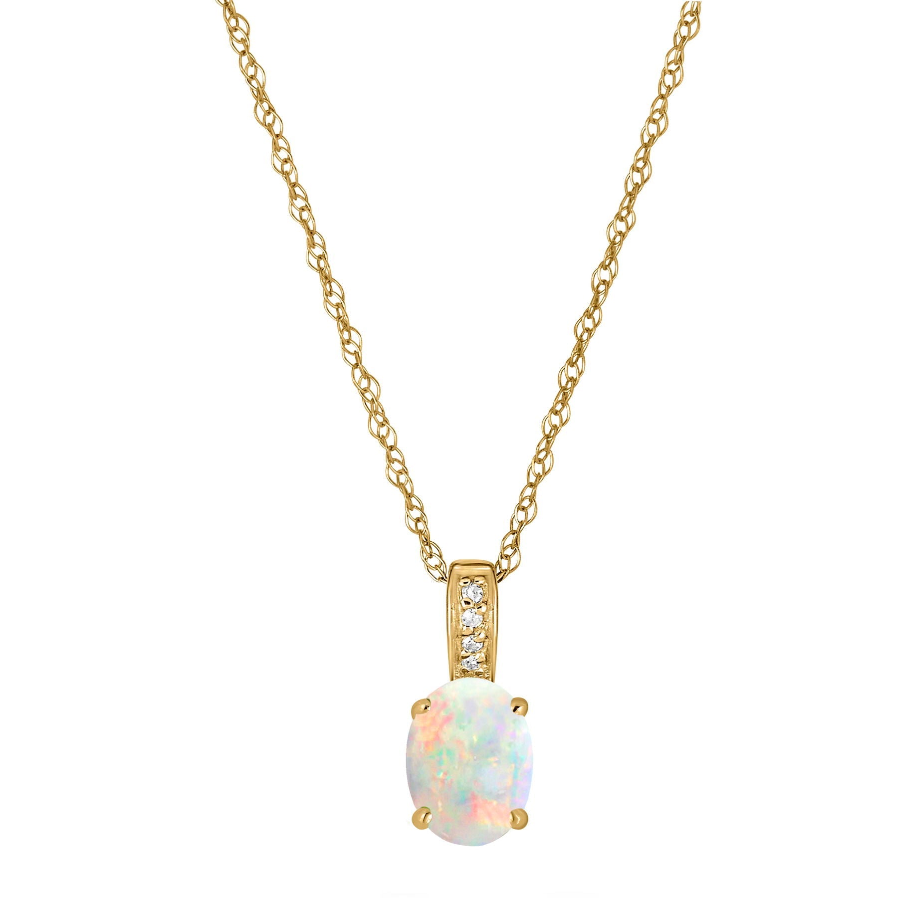 14 Karat Yellow Gold October Birthstone Oval Opal & Diamond Pendant Necklace - WeilJewelry