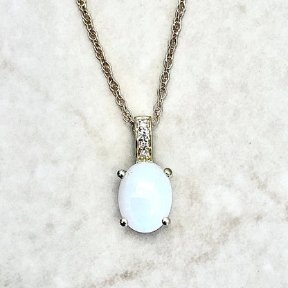 14 Karat Yellow Gold October Birthstone Oval Opal & Diamond Pendant Necklace - WeilJewelry