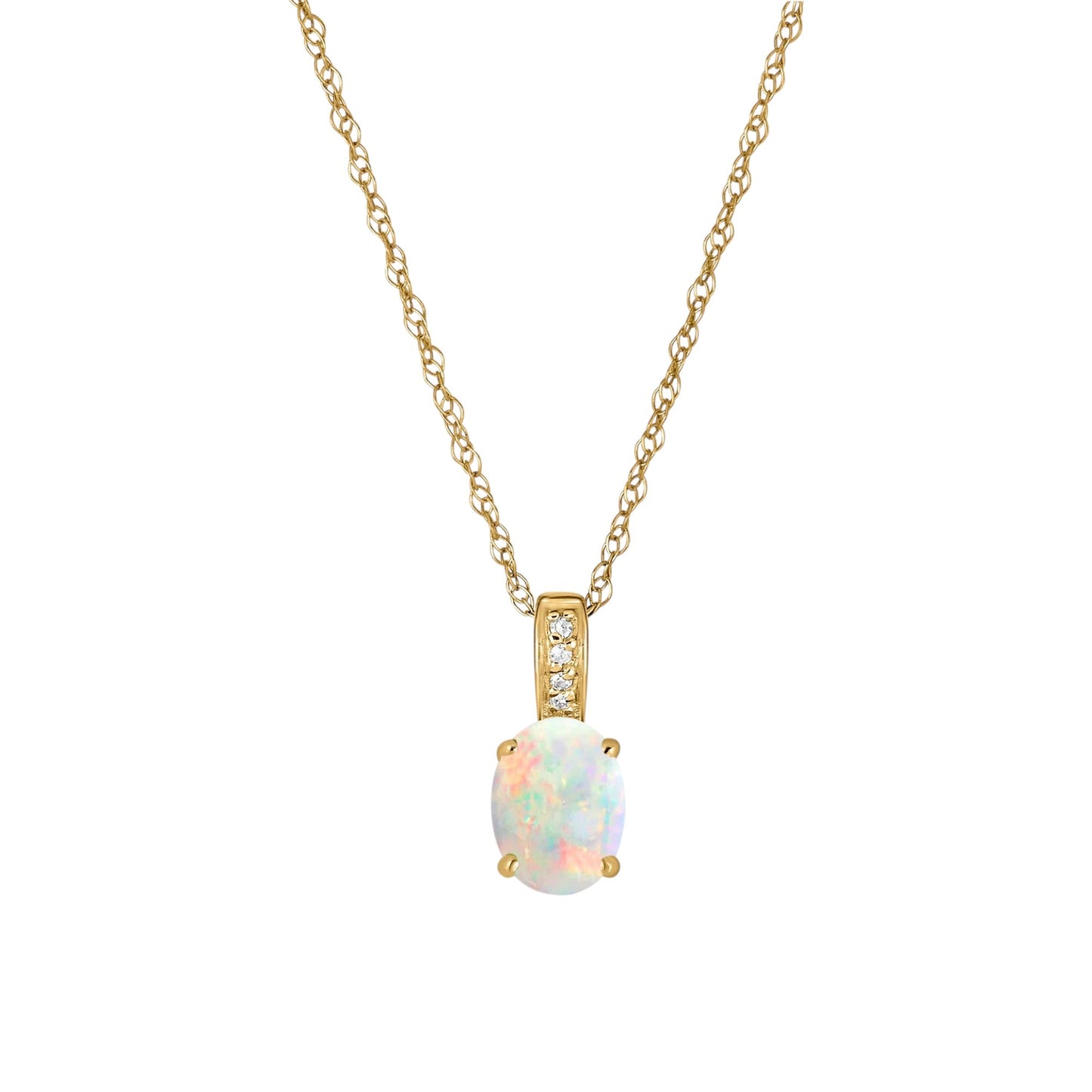 14 Karat Yellow Gold October Birthstone Oval Opal & Diamond Pendant Necklace - WeilJewelry
