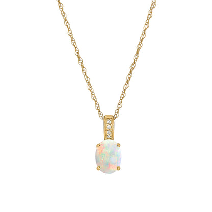 14 Karat Yellow Gold October Birthstone Oval Opal & Diamond Pendant Necklace - WeilJewelry
