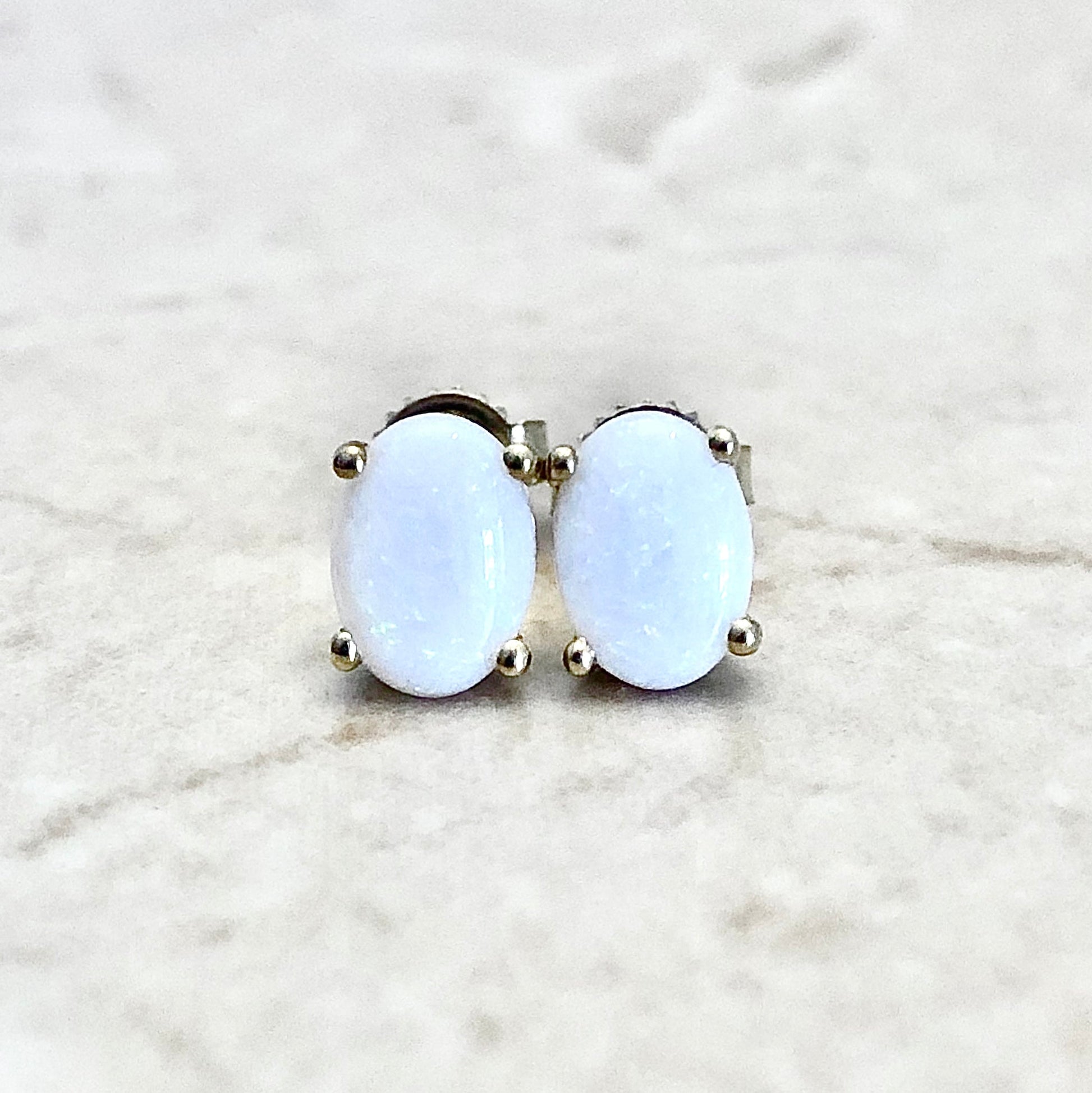 14 Karat Yellow Gold October Birthstone Oval Opal Stud Earrings - WeilJewelry