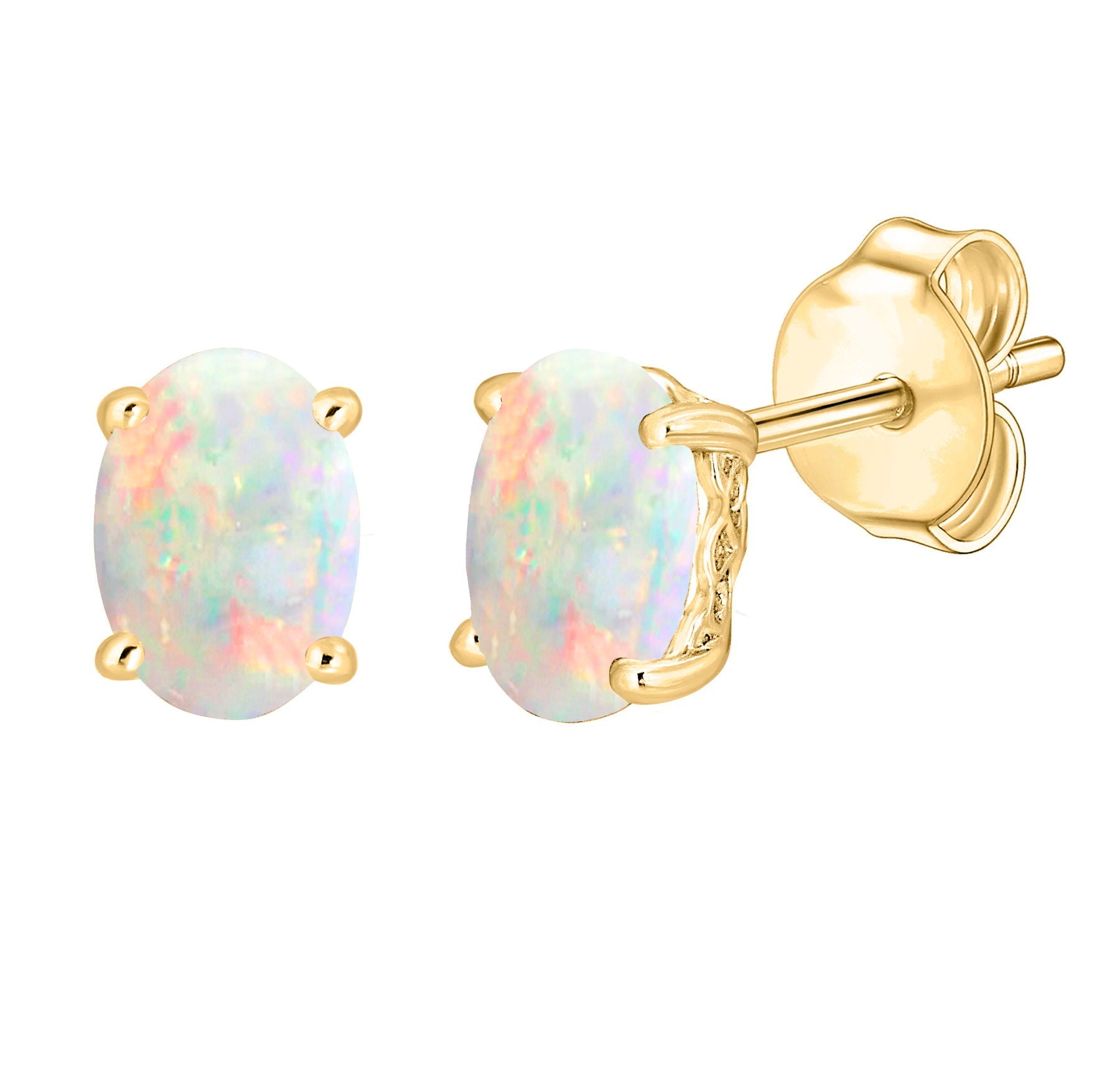 14 Karat Yellow Gold October Birthstone Oval Opal Stud Earrings - WeilJewelry