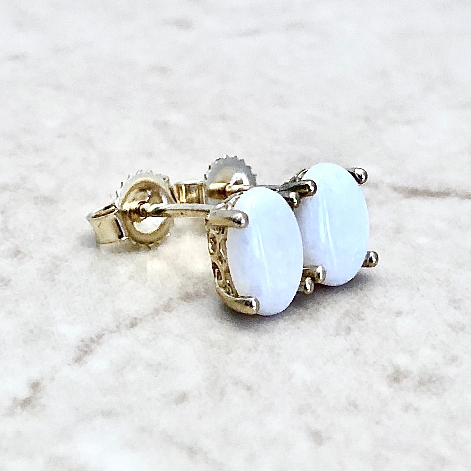 14 Karat Yellow Gold October Birthstone Oval Opal Stud Earrings - WeilJewelry