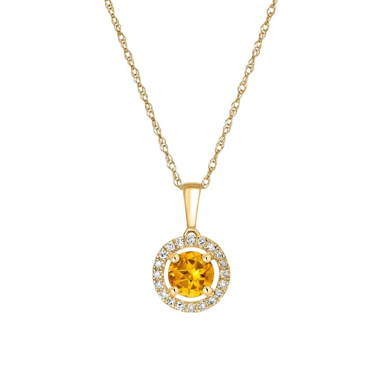14 Karat Yellow Gold October Birthstone Round Citrine & Diamond Halo Pendant Necklace - WeilJewelry