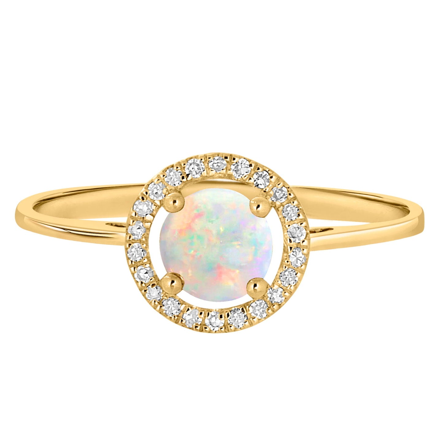14 Karat Yellow Gold October Birthstone Round Opal & Diamond Halo Ring - WeilJewelry