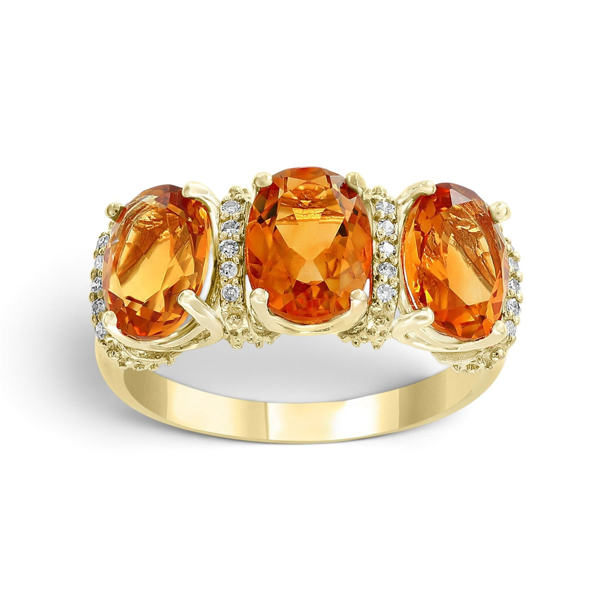 14 Karat Yellow Gold Oval Citrine & Diamond Three-Stone Ring - WeilJewelry