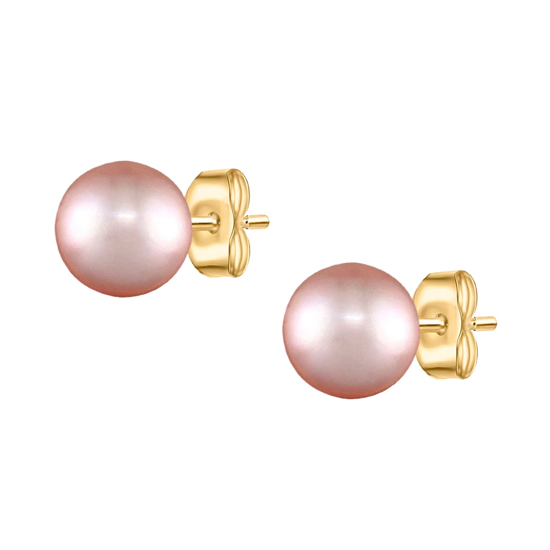 14 Karat Yellow Gold Round Pink Pearl Stud Earrings - WeilJewelry