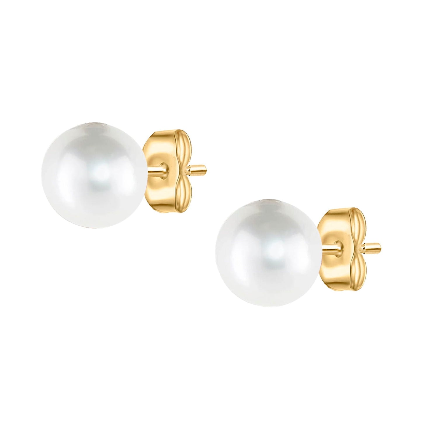 14 Karat Yellow Gold Round White Pearl Stud Earrings - WeilJewelry