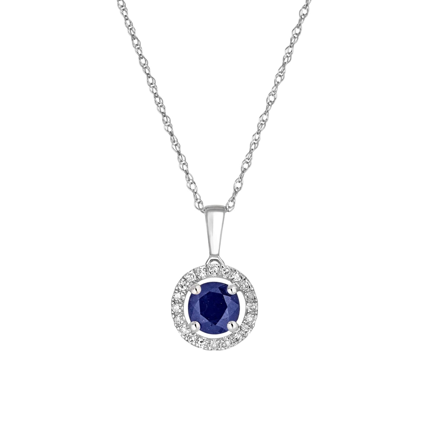 14 Karat Yellow Gold September Birthstone Round Blue Sapphire & Diamond Halo Pendant Necklace - WeilJewelry