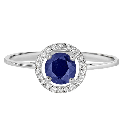 14 Karat Yellow Gold September Birthstone Round Blue Sapphire & Diamond Halo Ring - WeilJewelry