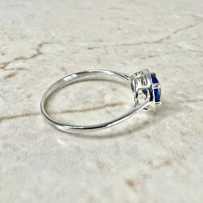 14 Karat Yellow Gold September Birthstone Round Blue Sapphire & Diamond Halo Ring - WeilJewelry