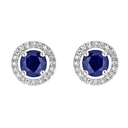 14 Karat Yellow Gold September Birthstone Round Blue Sapphire & Diamond Halo Stud Earrings - WeilJewelry