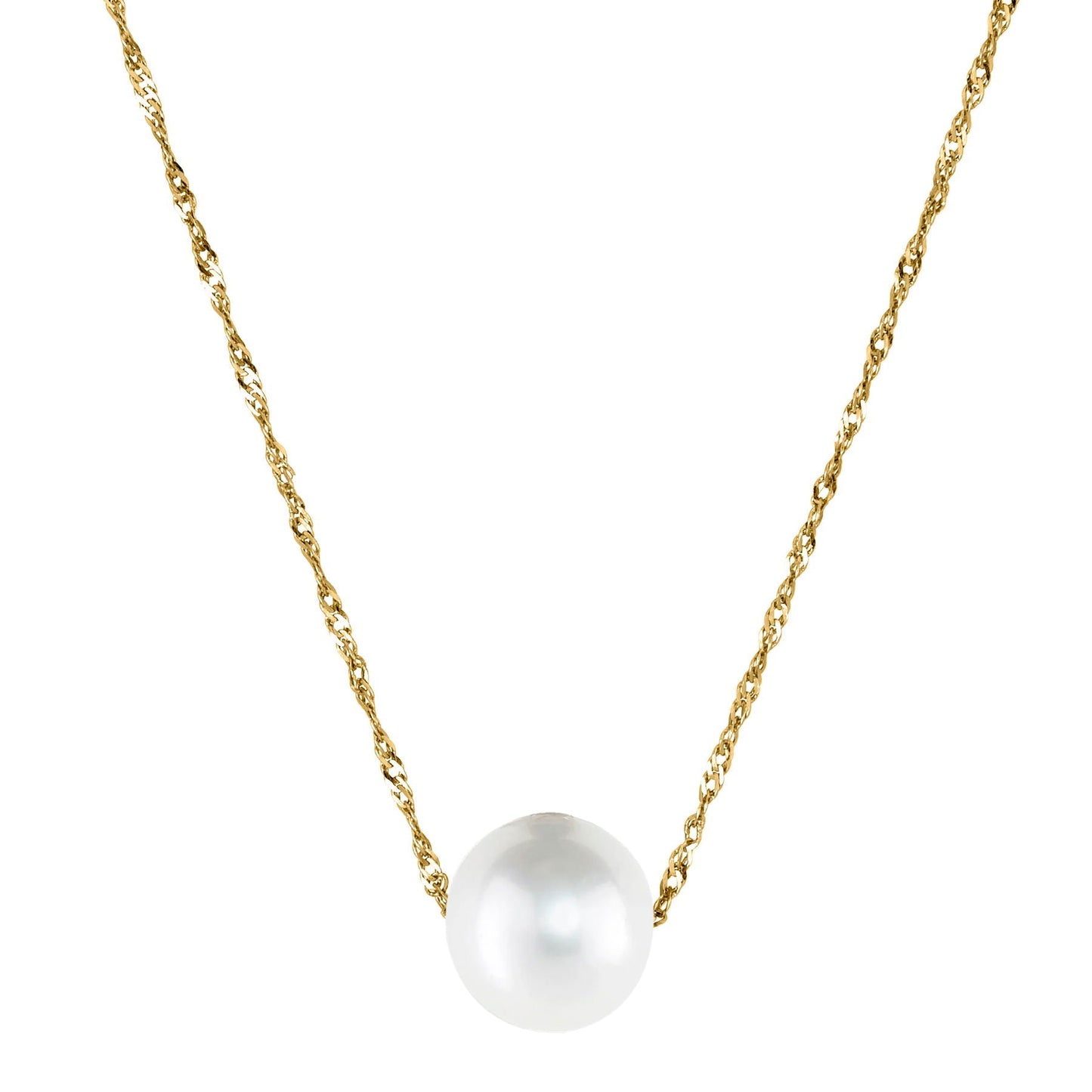 14 Karat Yellow Gold Single White Pearl Pendant Necklace - WeilJewelry