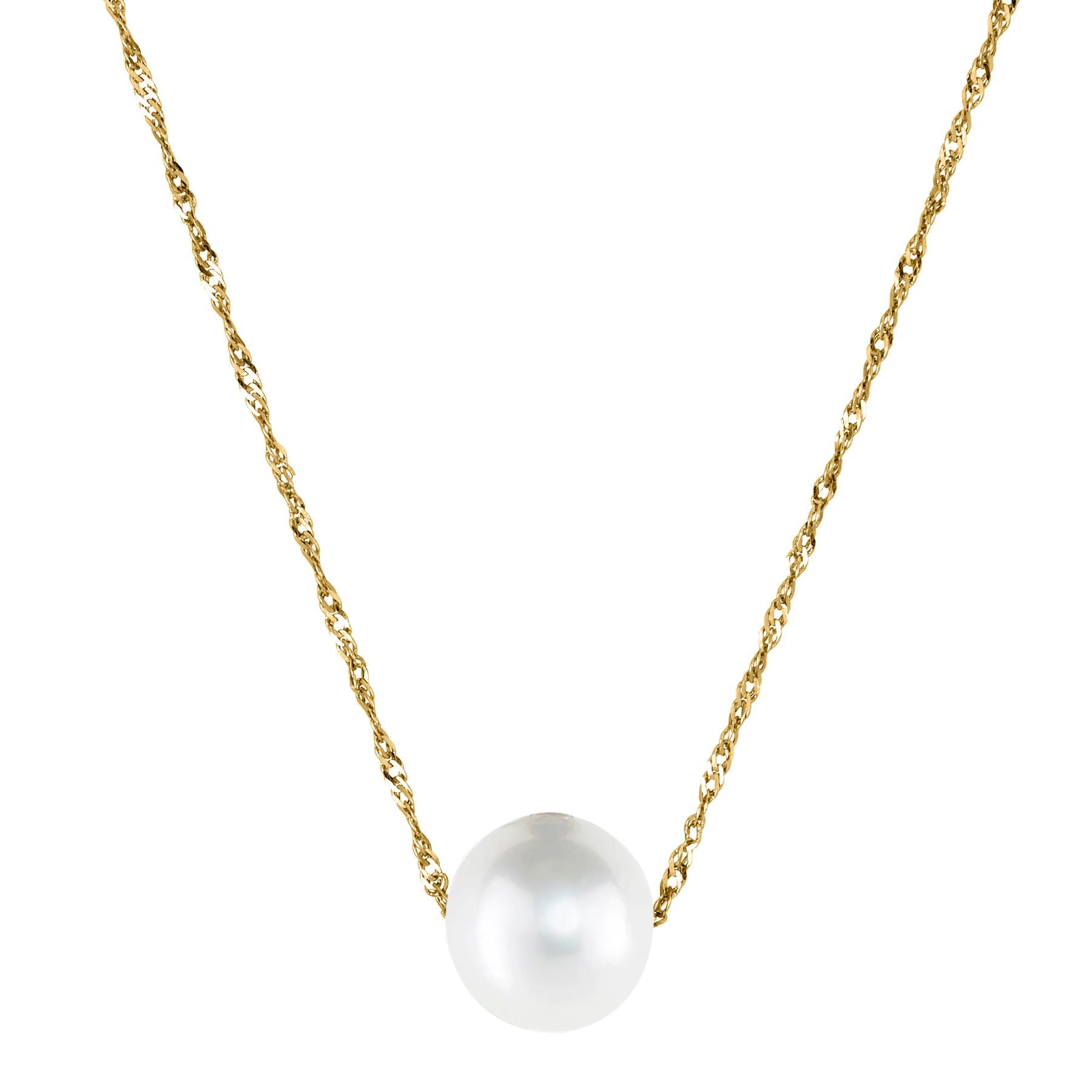14 Karat Yellow Gold Single White Pearl Pendant Necklace - WeilJewelry