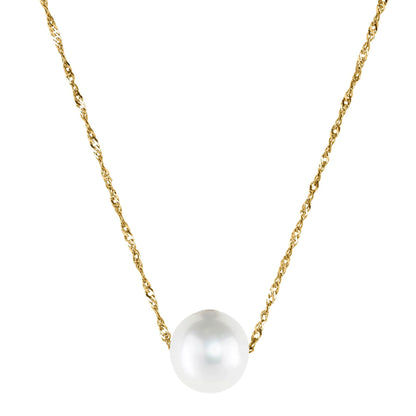 14 Karat Yellow Gold Single White Pearl Pendant Necklace - WeilJewelry