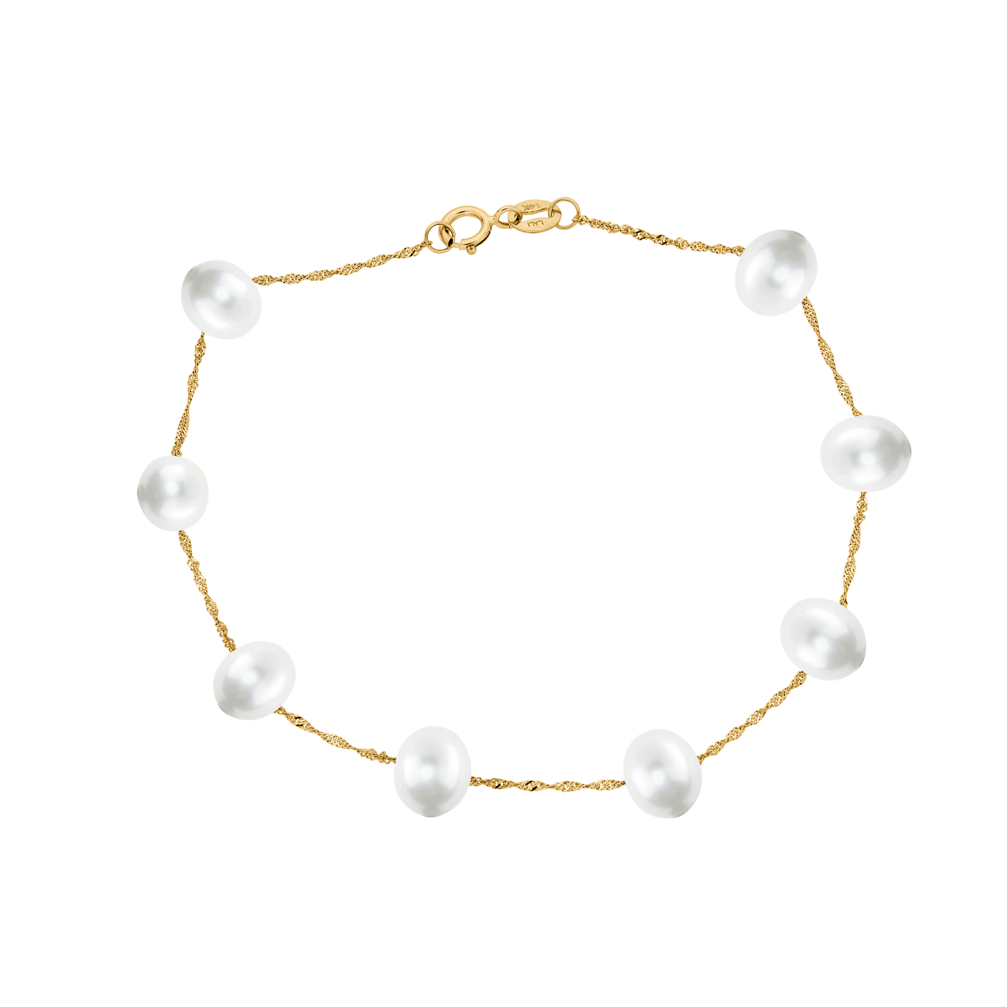 14 Karat Yellow Gold Tin Cup White Pearl Bracelet - WeilJewelry