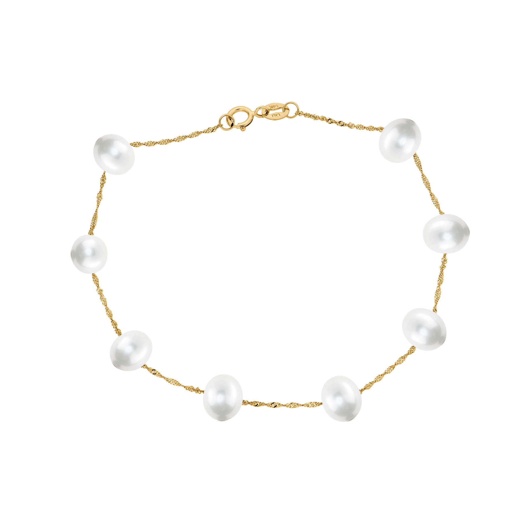 14 Karat Yellow Gold Tin Cup White Pearl Bracelet - WeilJewelry