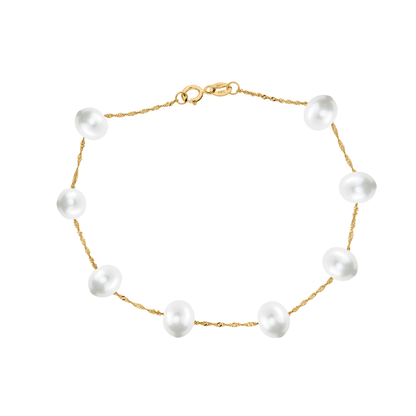 14 Karat Yellow Gold Tin Cup White Pearl Bracelet - WeilJewelry