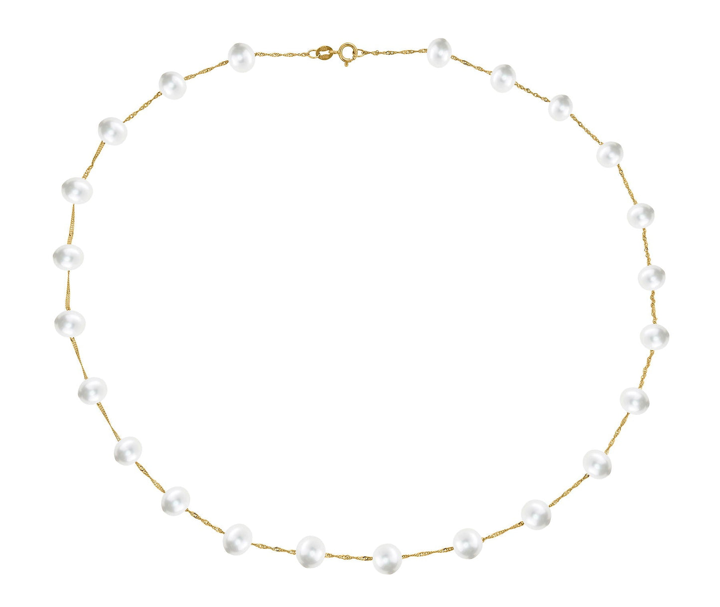 14 Karat Yellow Gold Tin Cup White Pearl Necklace - WeilJewelry