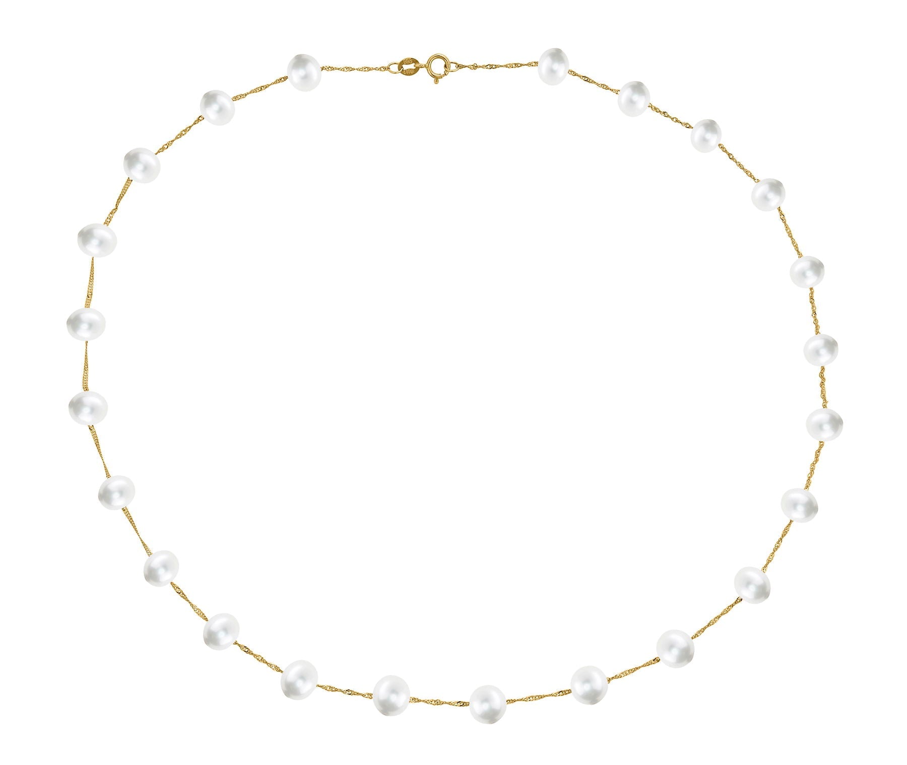 14 Karat Yellow Gold Tin Cup White Pearl Necklace - WeilJewelry