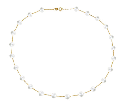 14 Karat Yellow Gold Tin Cup White Pearl Necklace - WeilJewelry