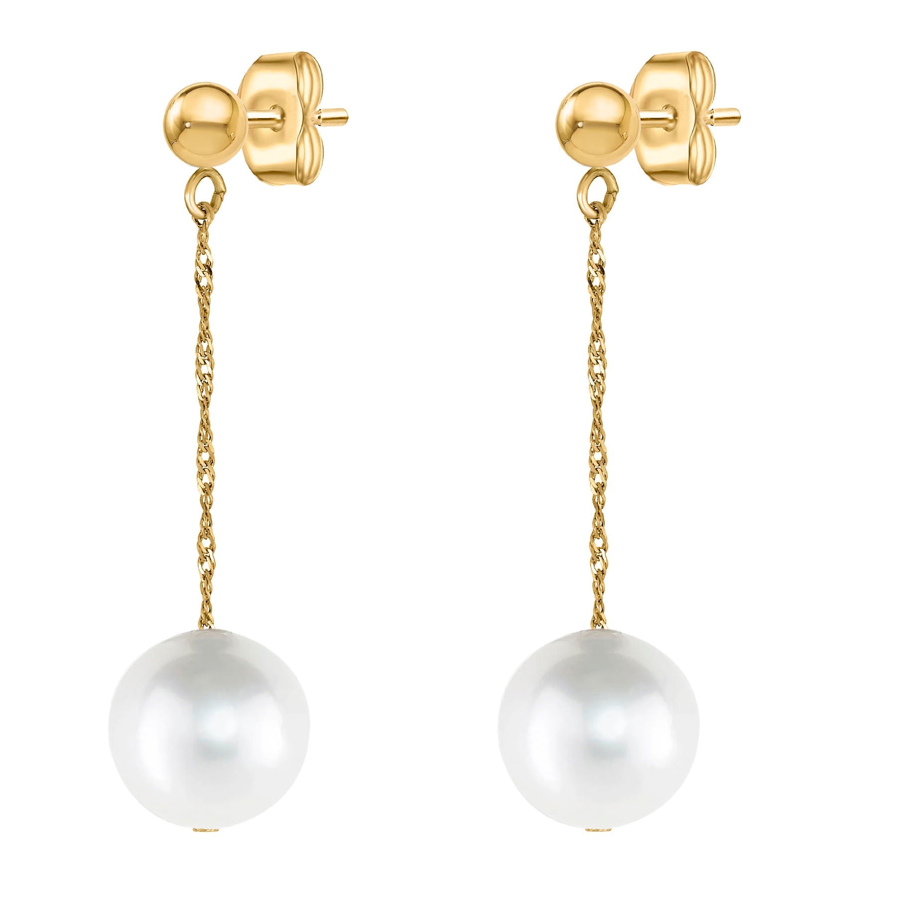 14 Karat Yellow Gold White Pearl Drop Earrings - WeilJewelry