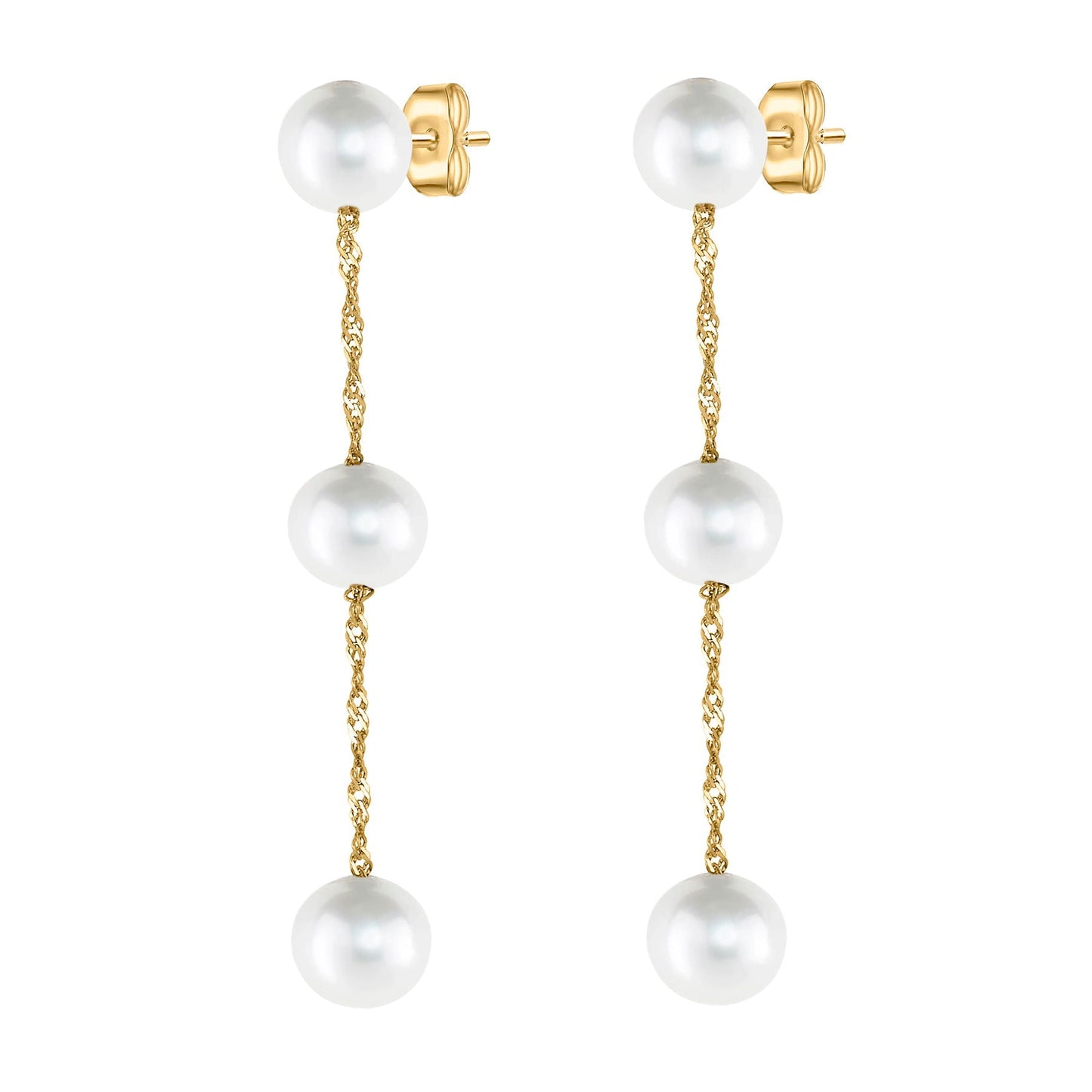 14 Karat Yellow Gold White Pearl Tin - Cup - Pearl Drop Earrings - WeilJewelry