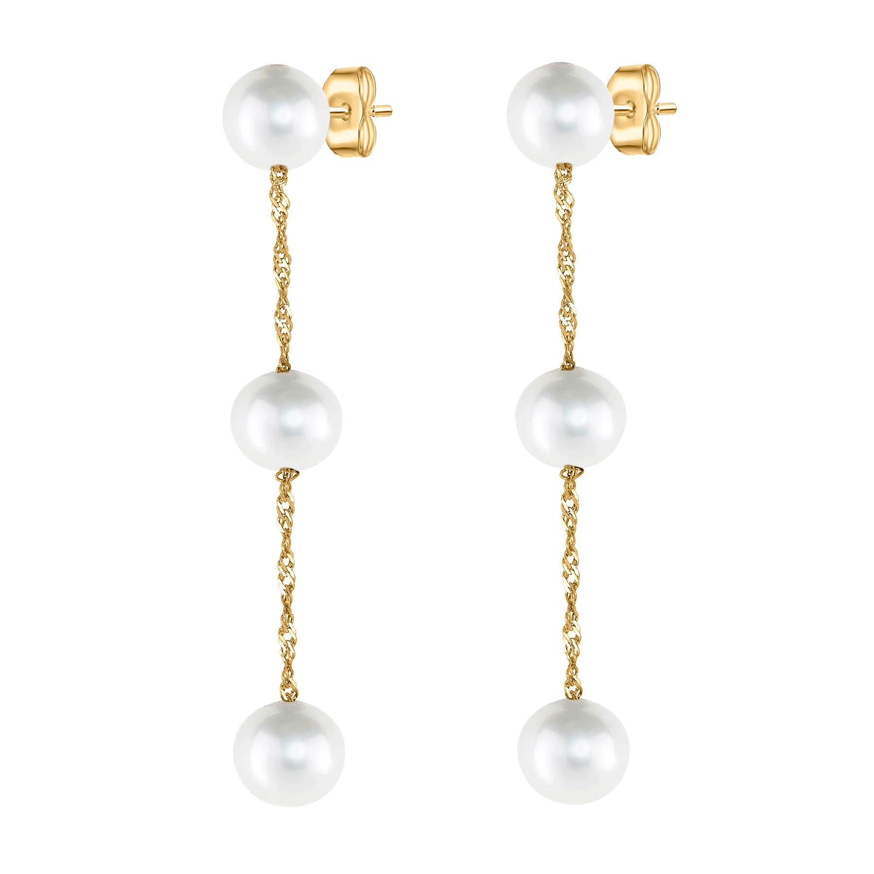 14 Karat Yellow Gold White Pearl Tin - Cup - Pearl Drop Earrings - WeilJewelry