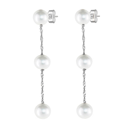 14K Karat White Gold White Pearl Tin - Cup - Pearl Drop Earrings - WeilJewelry