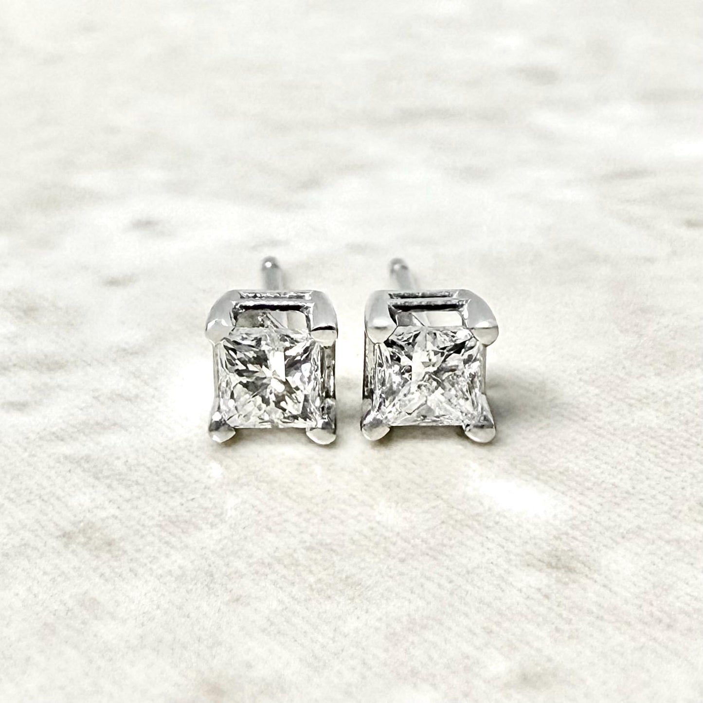 14K White Gold 0.40 Carat Natural Princess Cut Diamond Stud Earrings - WeilJewelry