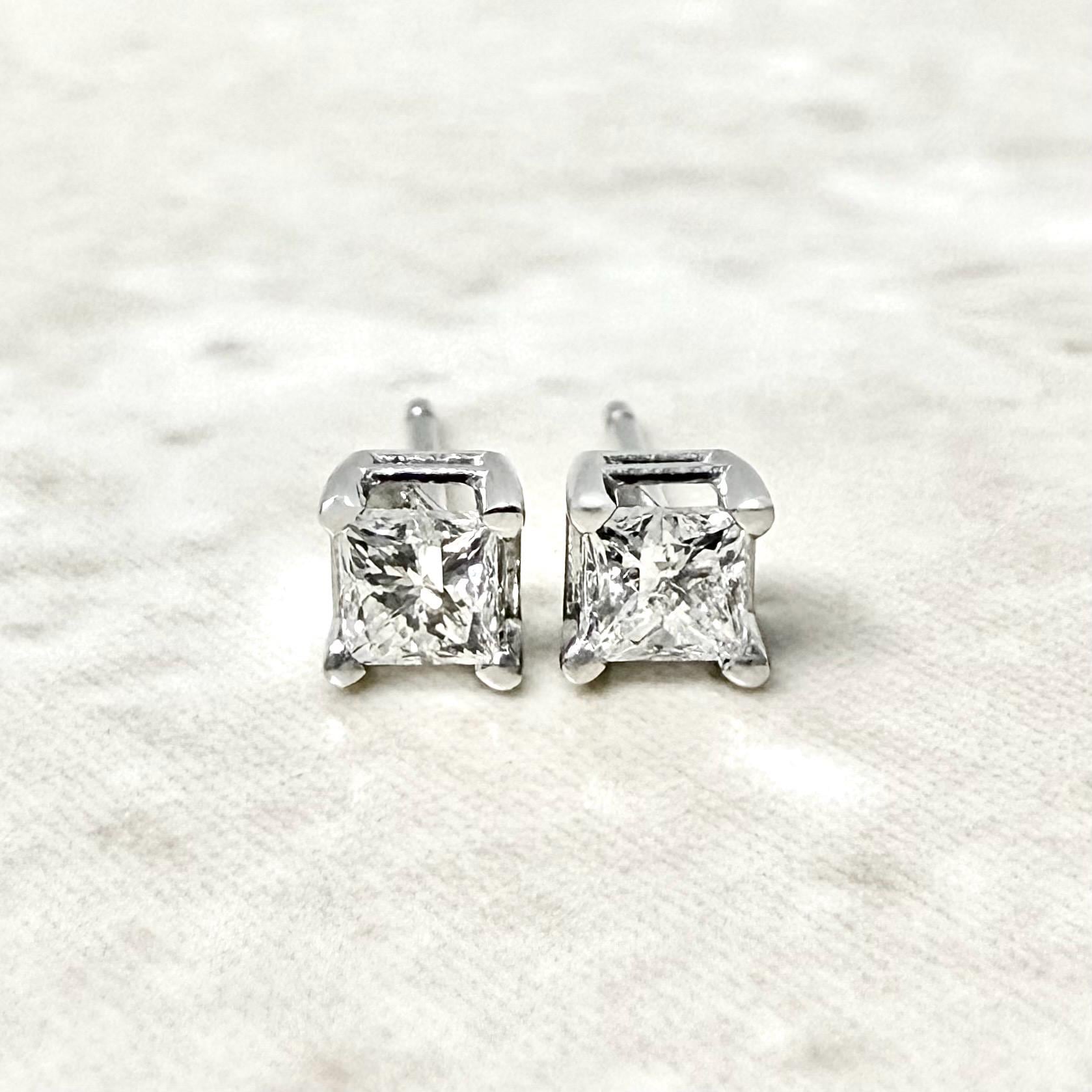 14K White Gold 0.40 Carat Natural Princess Cut Diamond Stud Earrings - WeilJewelry