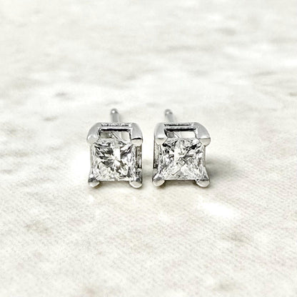 14K White Gold 0.40 Carat Natural Princess Cut Diamond Stud Earrings - WeilJewelry